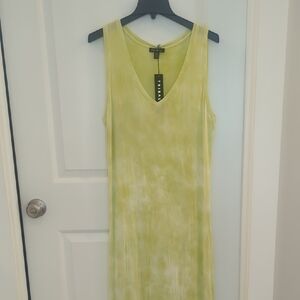 Yellowiah Green Tie-Dye Sleeveless Maxi V Neck Dress With Rounded Hem